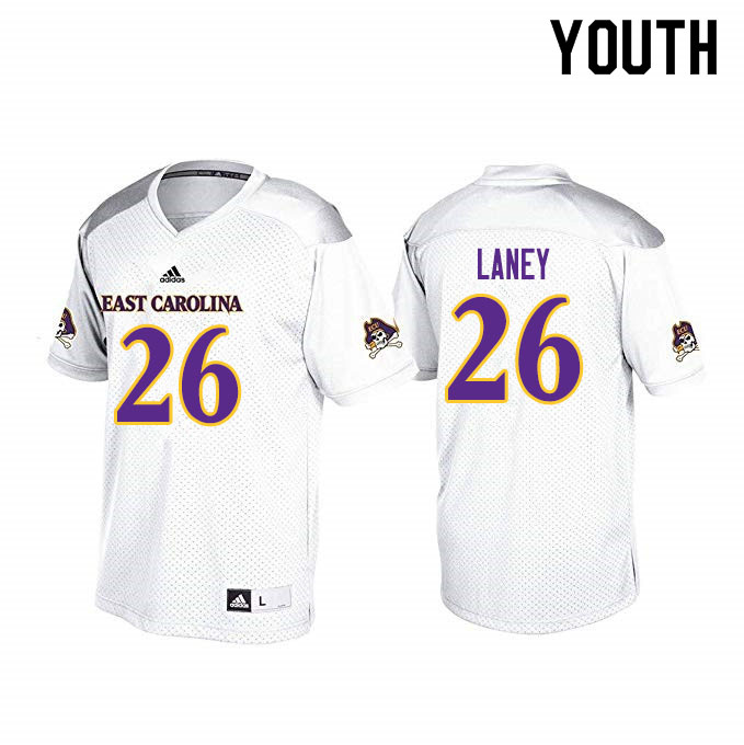 Youth #26 David Laney ECU Pirates College Football Jerseys Sale-White - Click Image to Close